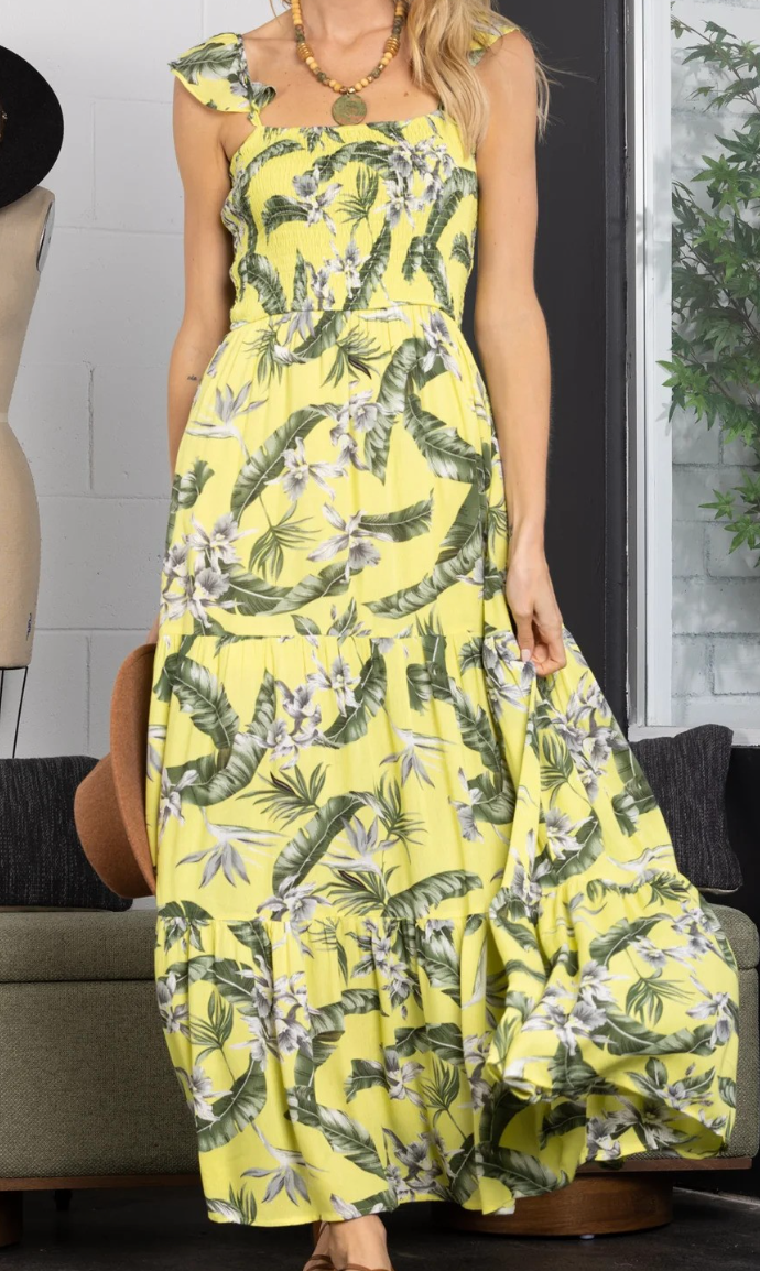 Lime Floral Maxi Dress