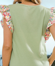 Load image into Gallery viewer, Sage &amp; Floral Ruffle Sleeves
