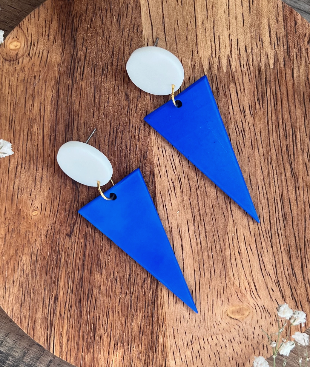 Blue Triangle Dangle Earrings