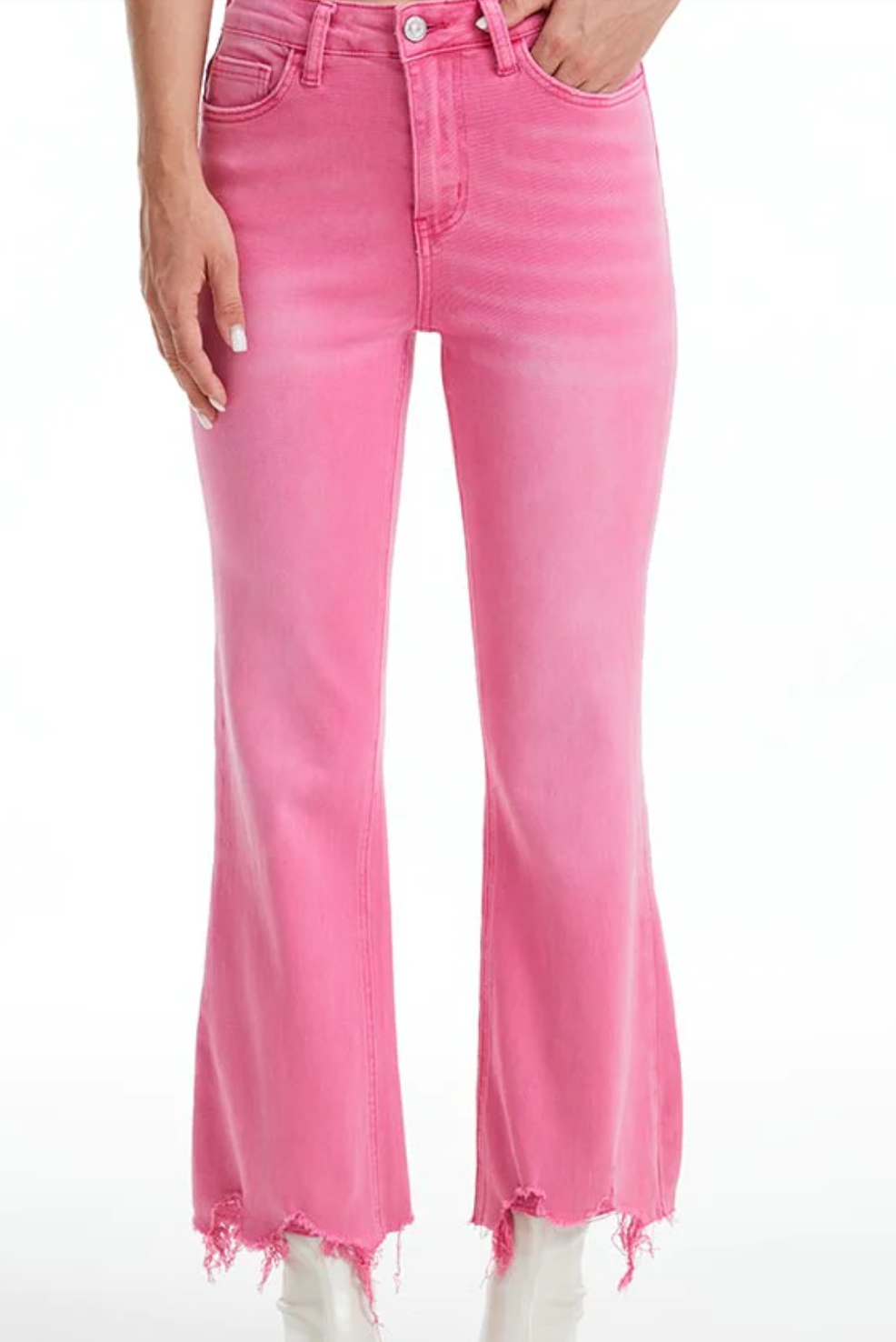 Pink Crop Raw Hem Jeans