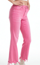 Load image into Gallery viewer, Pink Crop Raw Hem Jeans
