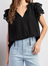 Load image into Gallery viewer, Black V-Neck Ruffle Sleeve Top
