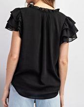 Load image into Gallery viewer, Black V-Neck Ruffle Sleeve Top
