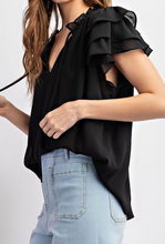 Load image into Gallery viewer, Black V-Neck Ruffle Sleeve Top
