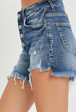 Load image into Gallery viewer, Risen Button Fly Medium Dark Denim Shorts
