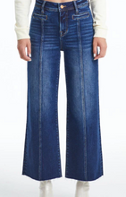 Load image into Gallery viewer, Dark Blue Wide Leg Crop Jean w/ Front Seam
