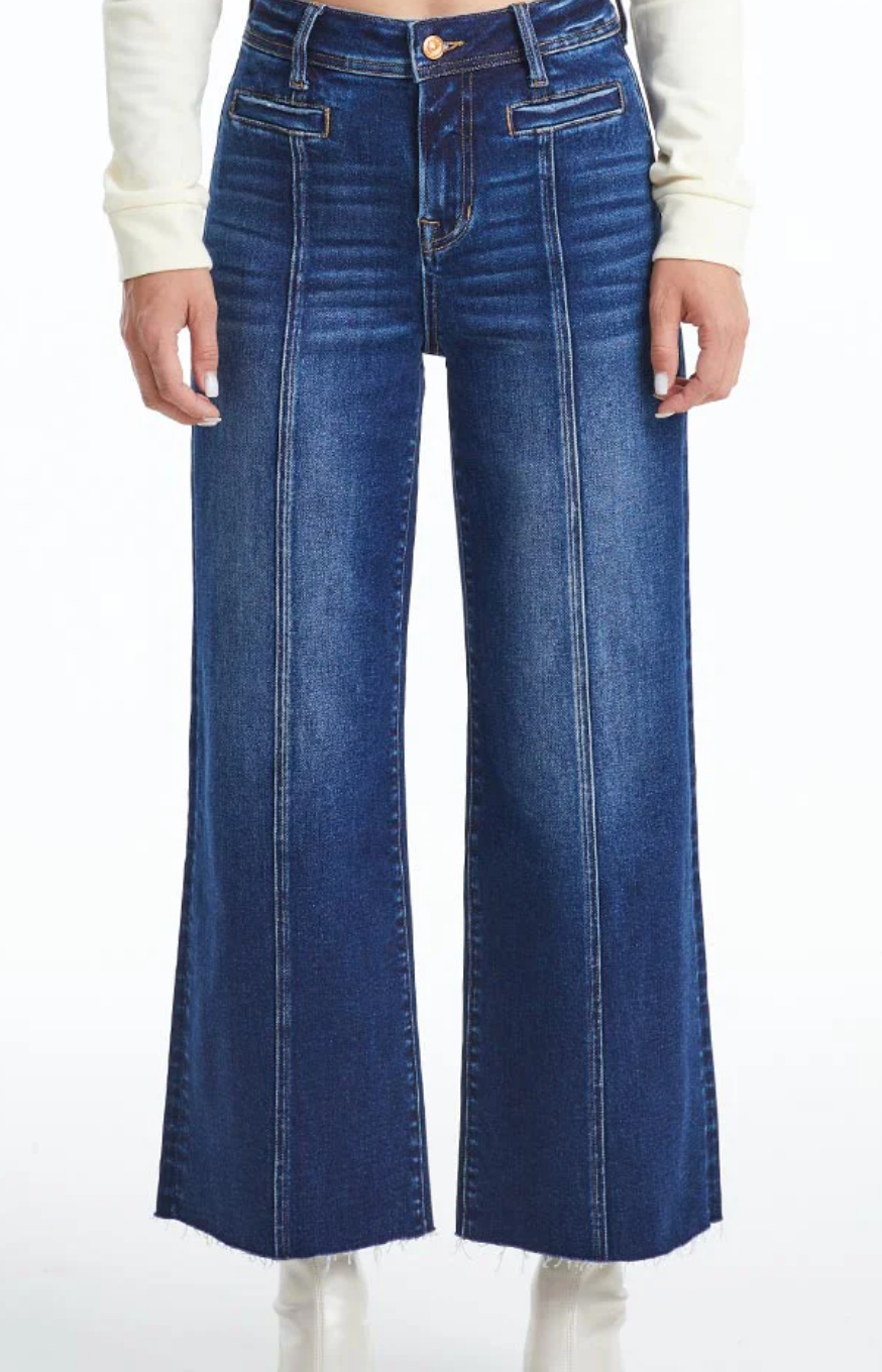 Dark Blue Wide Leg Crop Jean w/ Front Seam