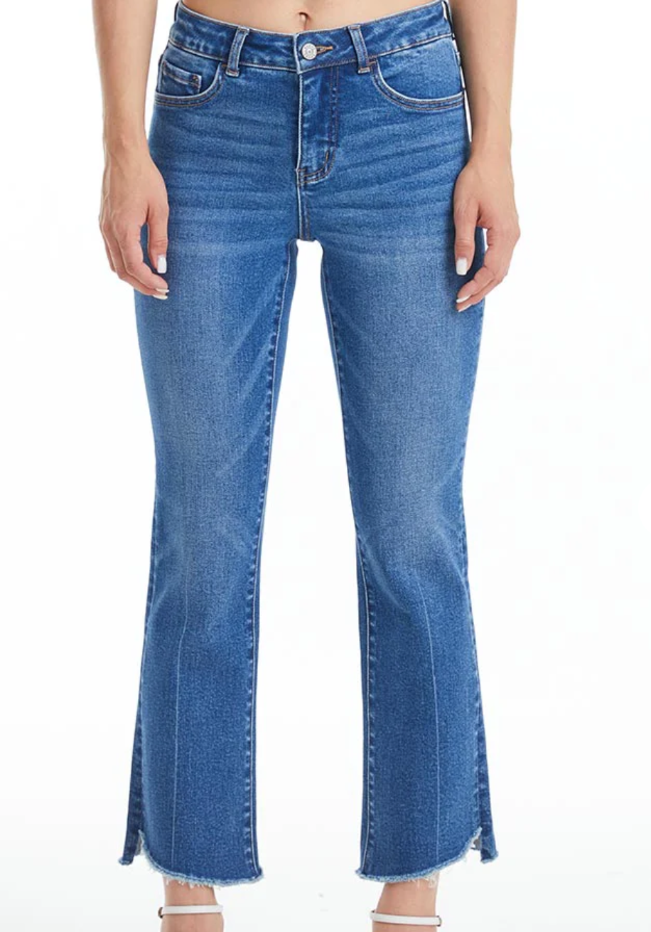 HIgh Rise Straight Crop Jean w/Raw Slit Angle Hem