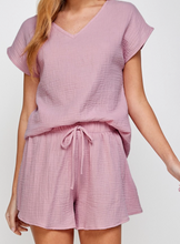 Load image into Gallery viewer, Mauve Cotton Gauze Shirt &amp; Short Set
