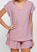 Load image into Gallery viewer, Mauve Cotton Gauze Shirt &amp; Short Set
