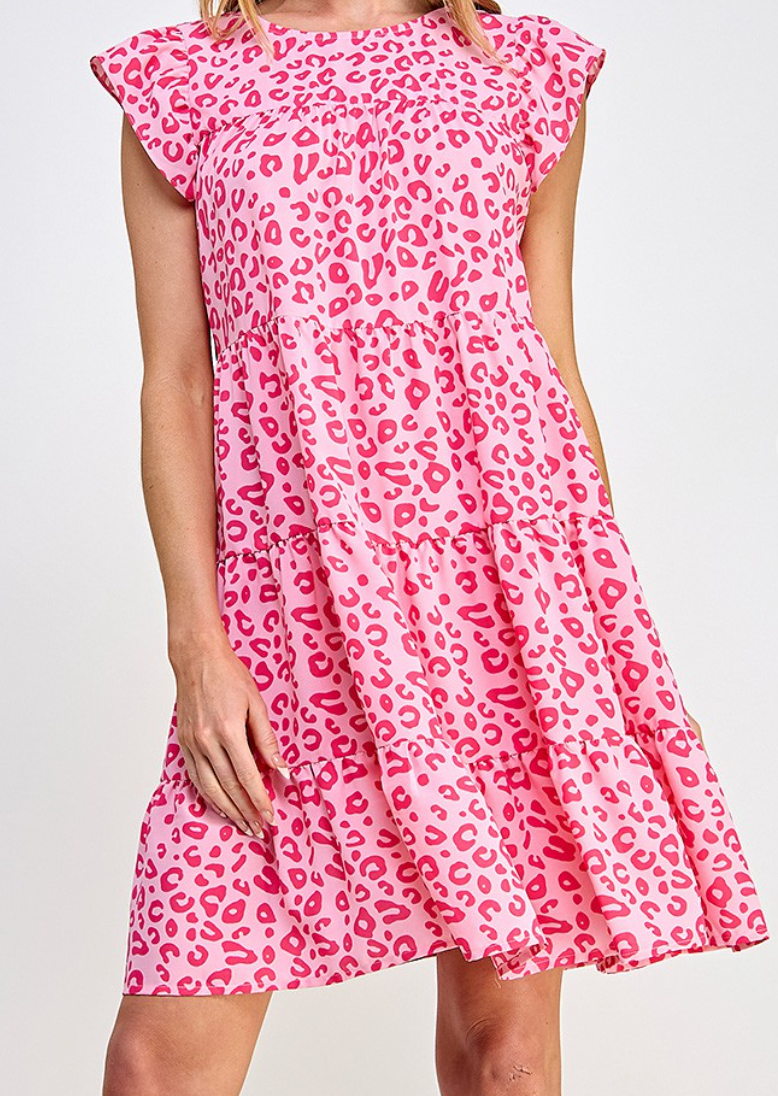 Pink Animal Print Tiered Dress