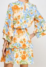 Load image into Gallery viewer, Blue  &amp; Orange Floral Ruffle Dress
