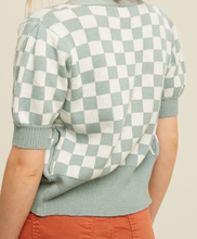 Load image into Gallery viewer, Sage &amp; White Checker Short Sleeve Cardigan
