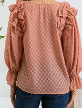 Load image into Gallery viewer, Light Sienna 3/4 Sleeve Dotted &amp; Ruffle Blouse
