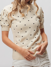 Load image into Gallery viewer, Cream Puff Sleeve Sweater w/ Black Polka Dots
