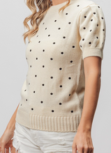 Load image into Gallery viewer, Cream Puff Sleeve Sweater w/ Black Polka Dots
