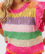 Load image into Gallery viewer, Multi Color Stripe Sweater w/ Sleeveless Lace Ruffles
