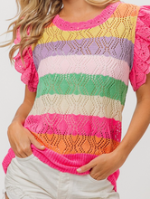 Load image into Gallery viewer, Multi Color Stripe Sweater w/ Sleeveless Lace Ruffles
