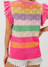 Load image into Gallery viewer, Multi Color Stripe Sweater w/ Sleeveless Lace Ruffles
