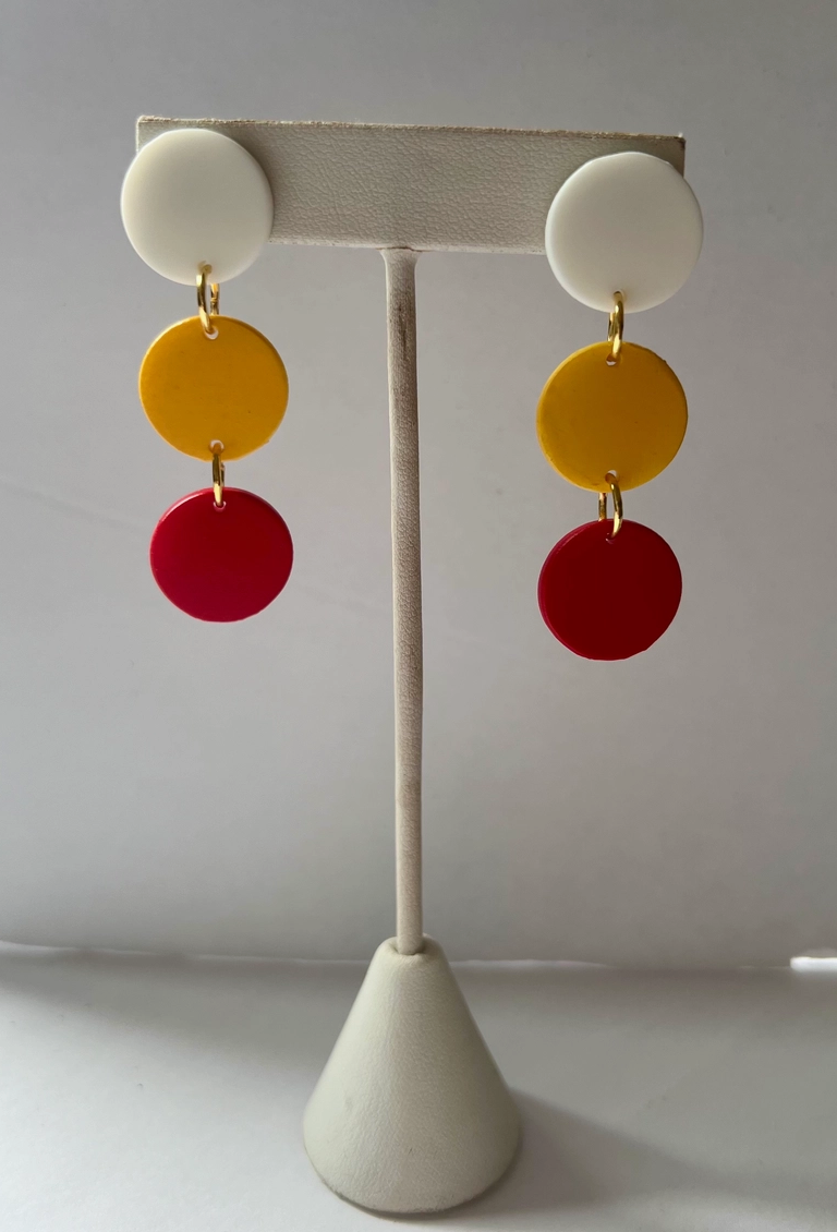 Red, Yellow, & White Circle Drop Earrings