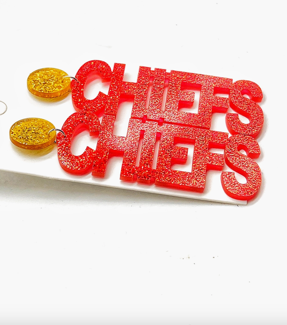 Red Glitter Acrylic Chiefs Dangle Earrings