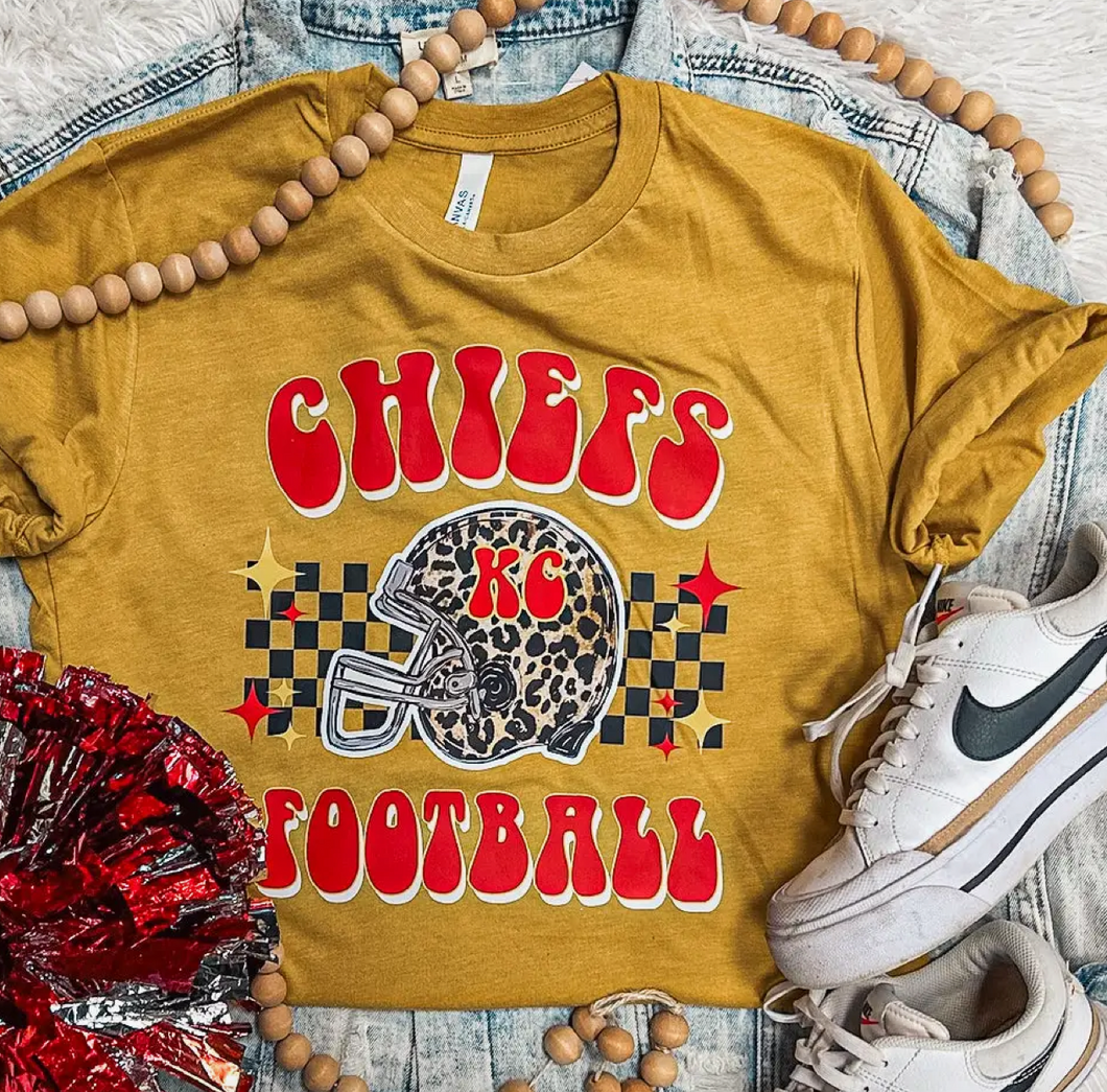 Mustard Chiefs Football Helmet T-Shirt