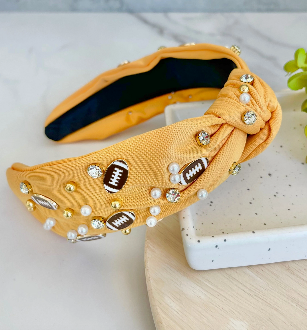 Mustard Knot Headband w/ Jewels & Footballs