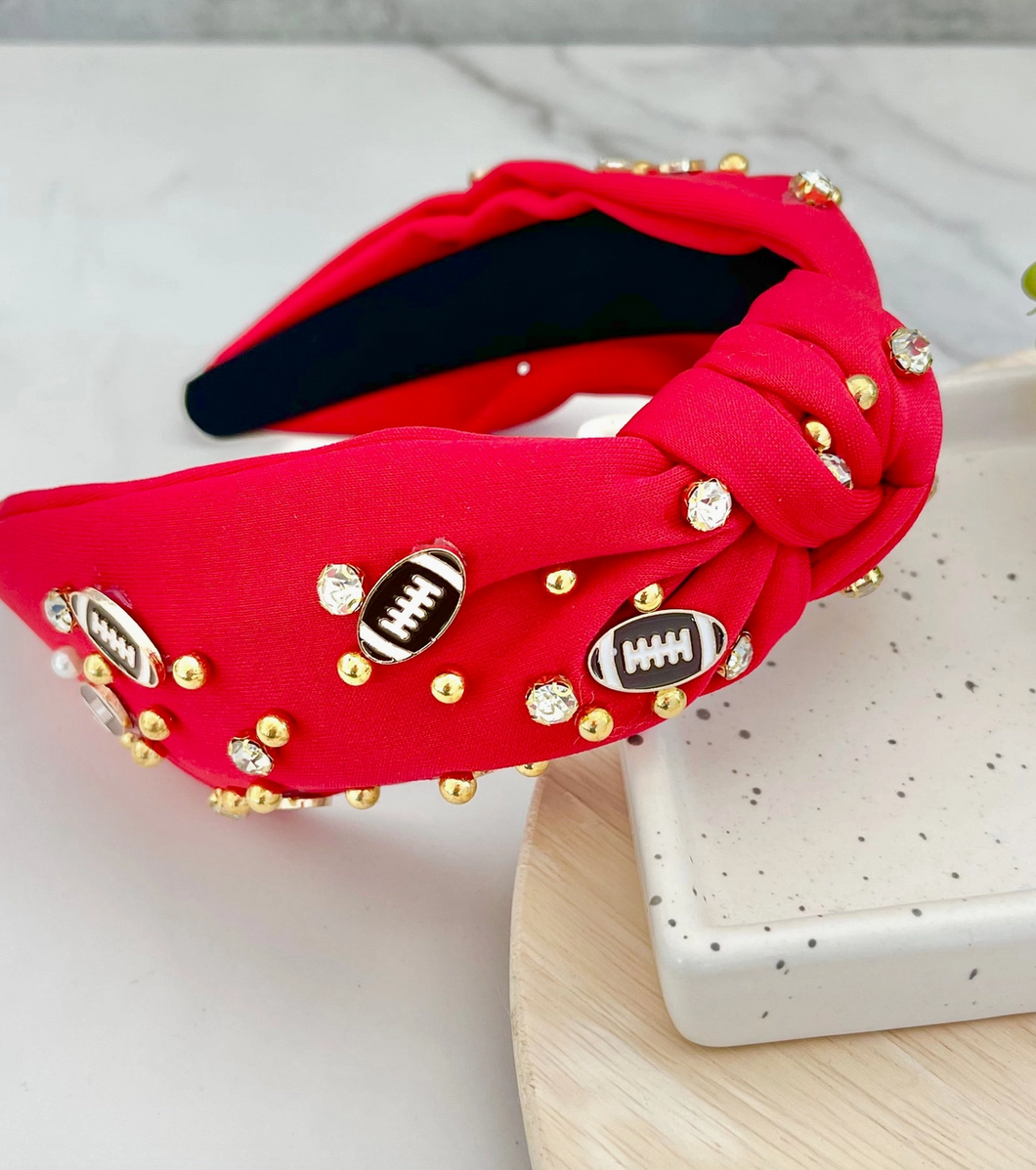 Red Headband w/ Jewels & Footballs