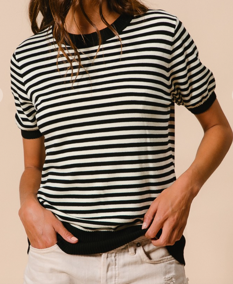 Black & Ivory Stripe Top