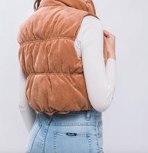 Load image into Gallery viewer, Camel Corduroy Zip Up Puffer Vest
