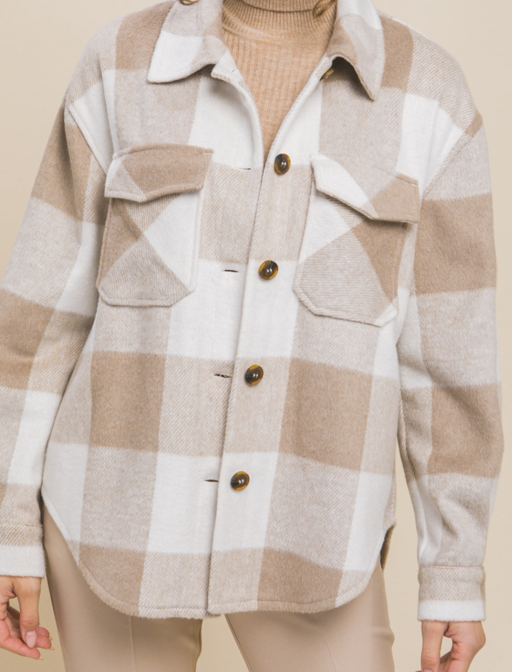 Khaki & White Checker Shacket