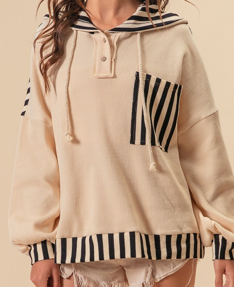 Cream & Black Stripe Hoodie