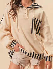 Load image into Gallery viewer, Cream &amp; Black Stripe Hoodie
