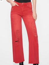 Load image into Gallery viewer, RED Wide Legs Distressed Jeans
