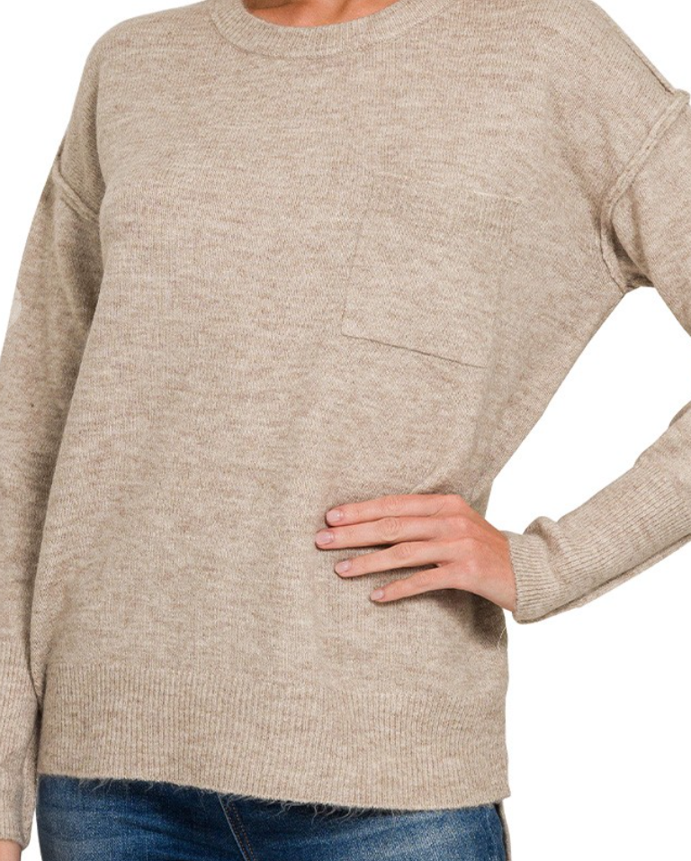 Mocha Front Pocket Lightweight Sweater