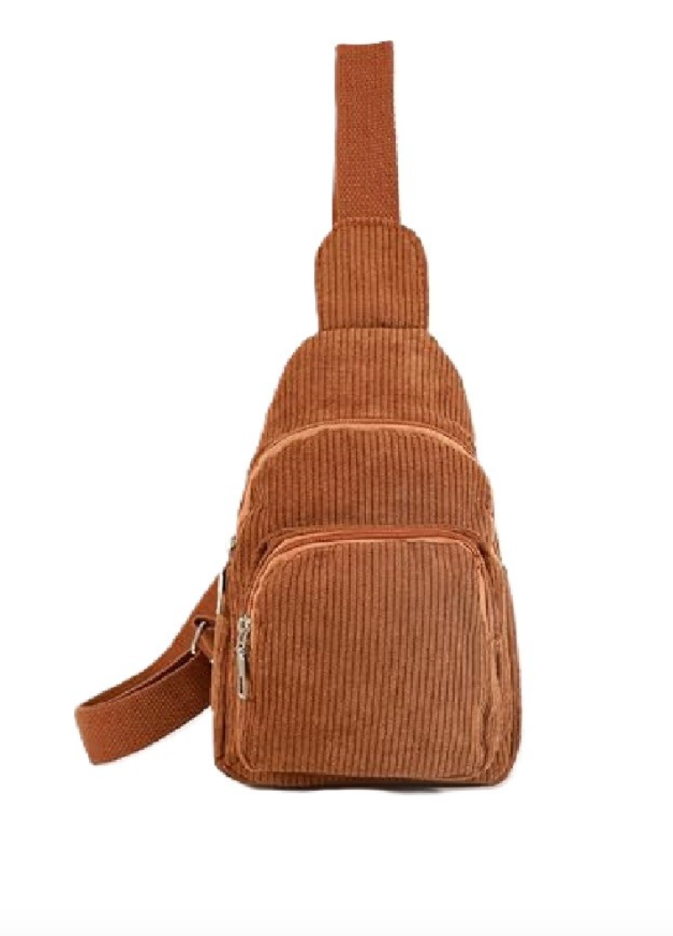 Camel Corduroy Crossbody Sling Bag