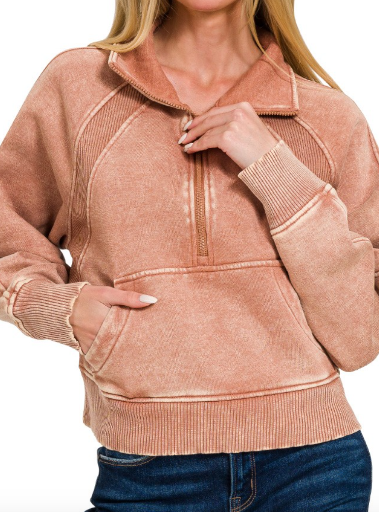 Rust Half Zip Pullover Sweatshirt