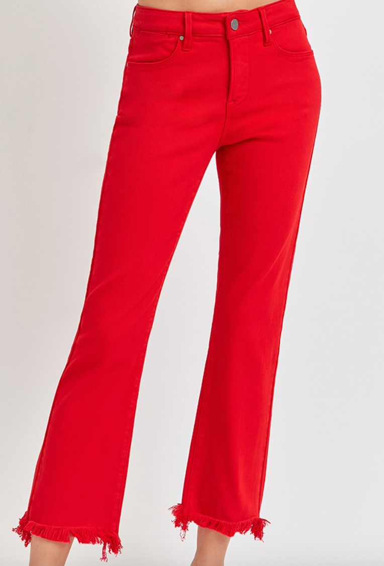 Red Straight Leg w/ Fray Hem Jeans