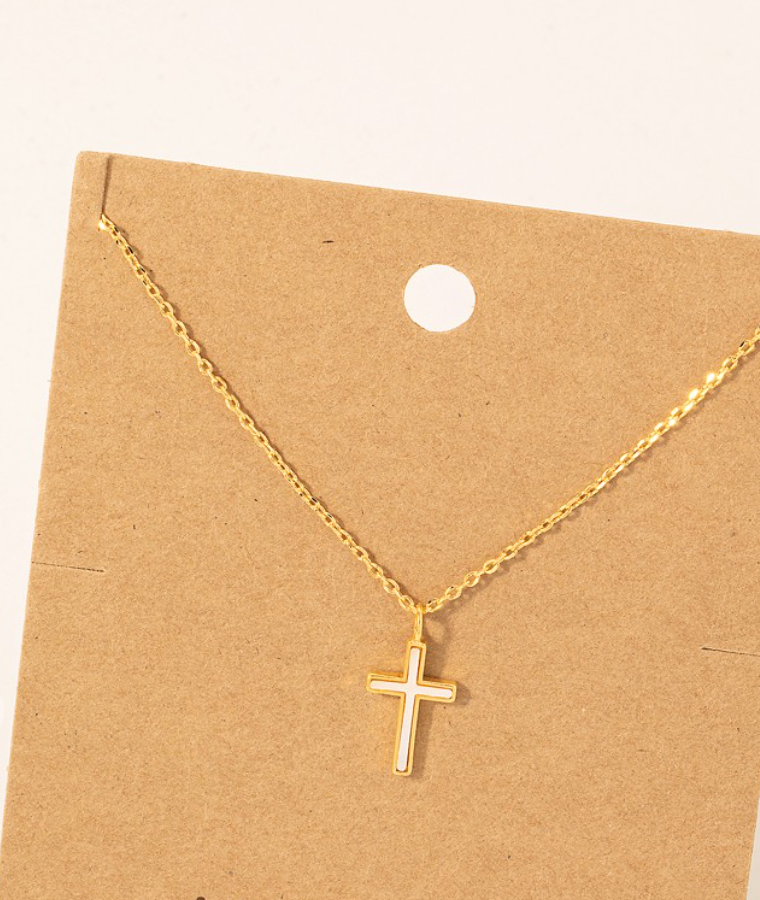 Gold Cross Shell Necklace