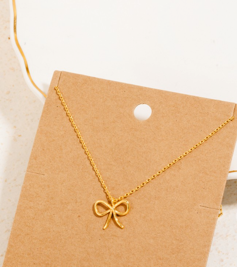 Wire Ribbon Bow Pendant Necklace