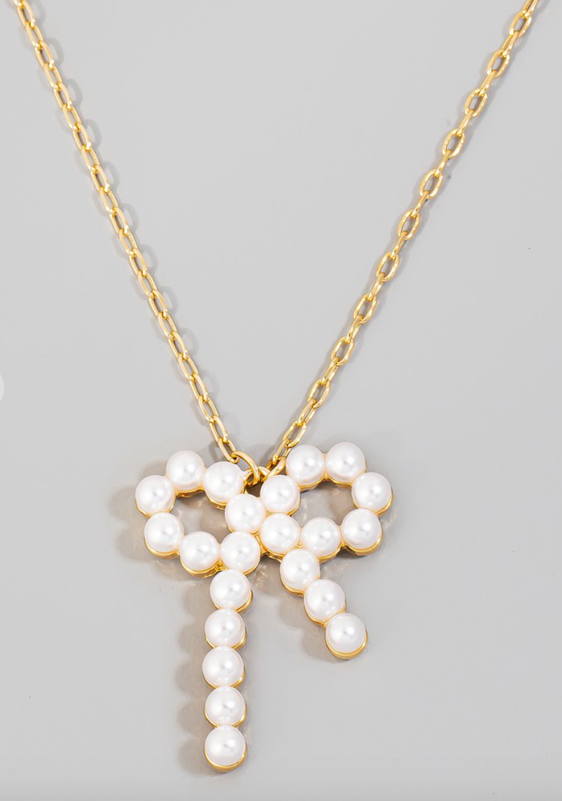 Pearl Bow Gold Necklace