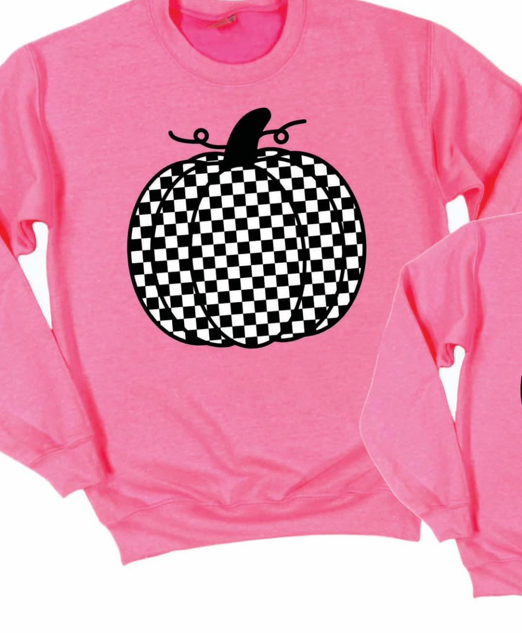 Black & White Checker Pumpkin on Pink Sweatshirt