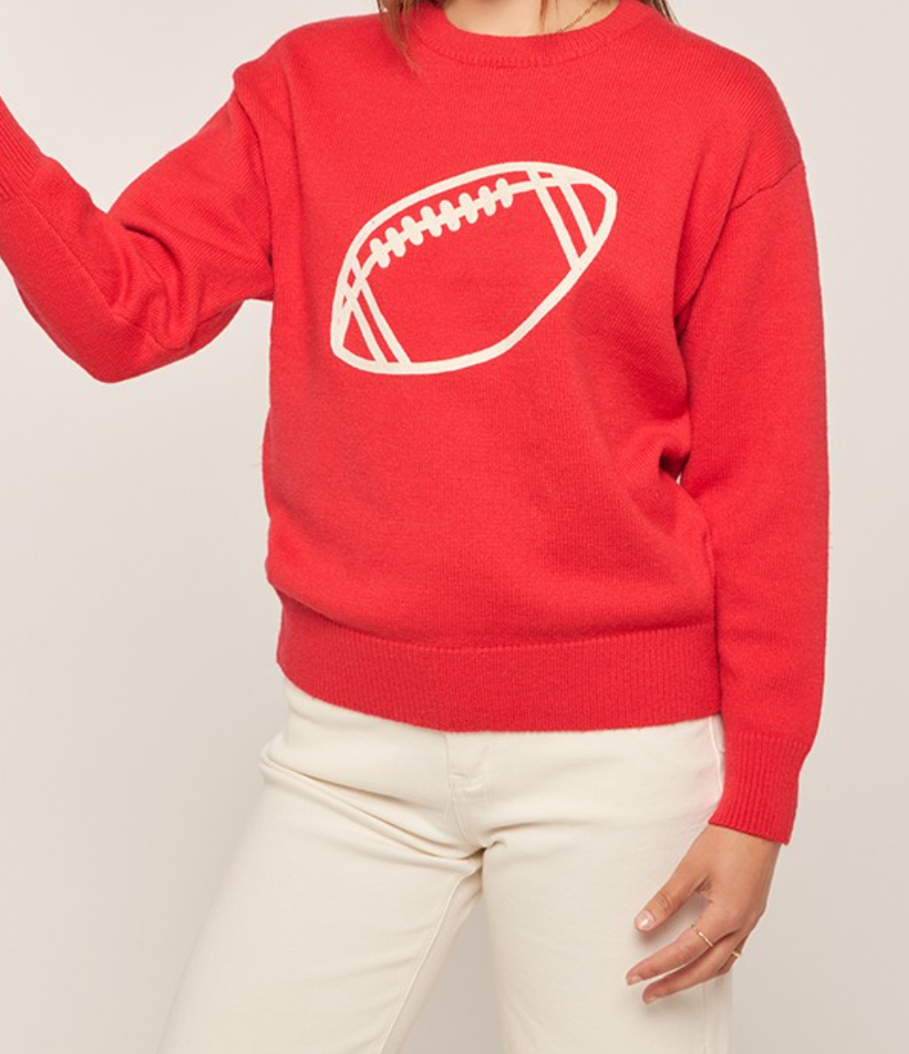 Red Sweater w/ White Embroidered Football