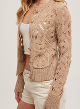 Load image into Gallery viewer, Taupe Button Down Pointelle Knit Cardigan
