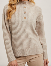 Load image into Gallery viewer, Oatmeal Henley Knit Sweater w/ Buttons
