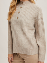 Load image into Gallery viewer, Oatmeal Henley Knit Sweater w/ Buttons
