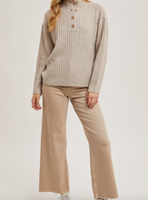 Load image into Gallery viewer, Oatmeal Henley Knit Sweater w/ Buttons
