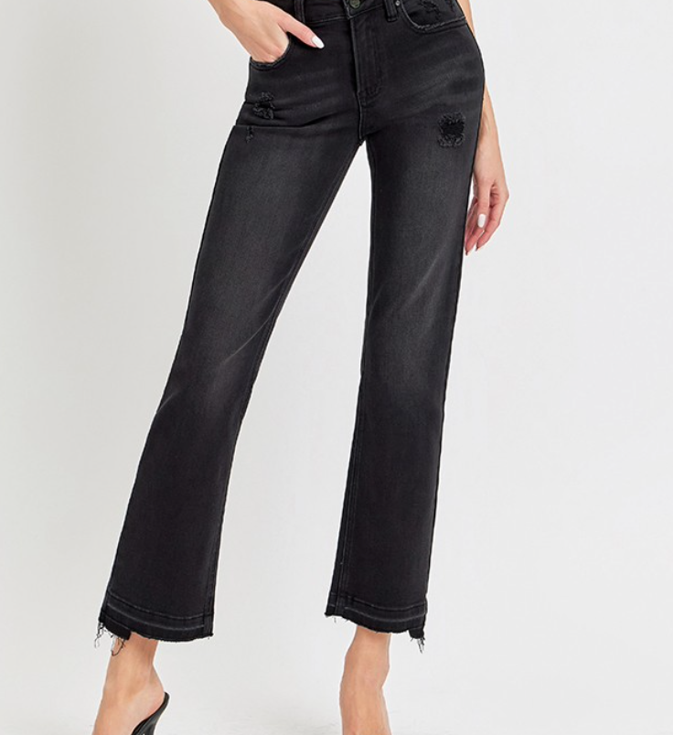 Black Mid Rise Ankle Straight Leg Jeans