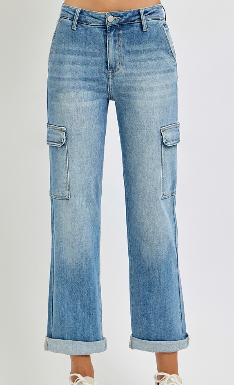 Light Denim High Rise Straight Leg Crop Jeans