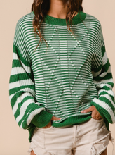 Load image into Gallery viewer, Green &amp; White Cable Knit Sweater
